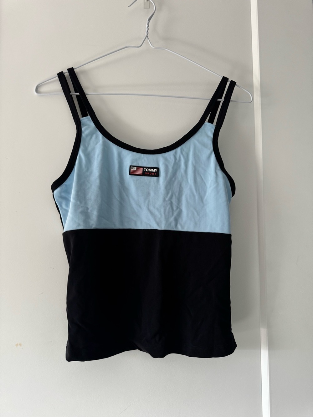 Vintage Tommy Sport Baby Blue & Black Double Strap Tank Top Size L Y2K
